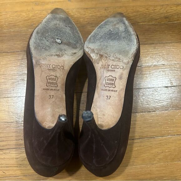 Jimmy Choo Suede Leather Romy 60MM Chocolate Brown Kitten Heel Pointed Toe Pumps - Picture 6 of 16